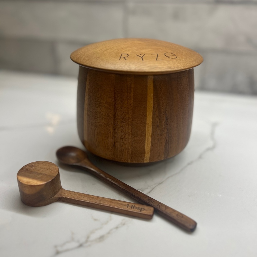 RYZE Ritual Acacia Wood Mushroom Coffee Canister Set - Jar, Scoop & Spoon